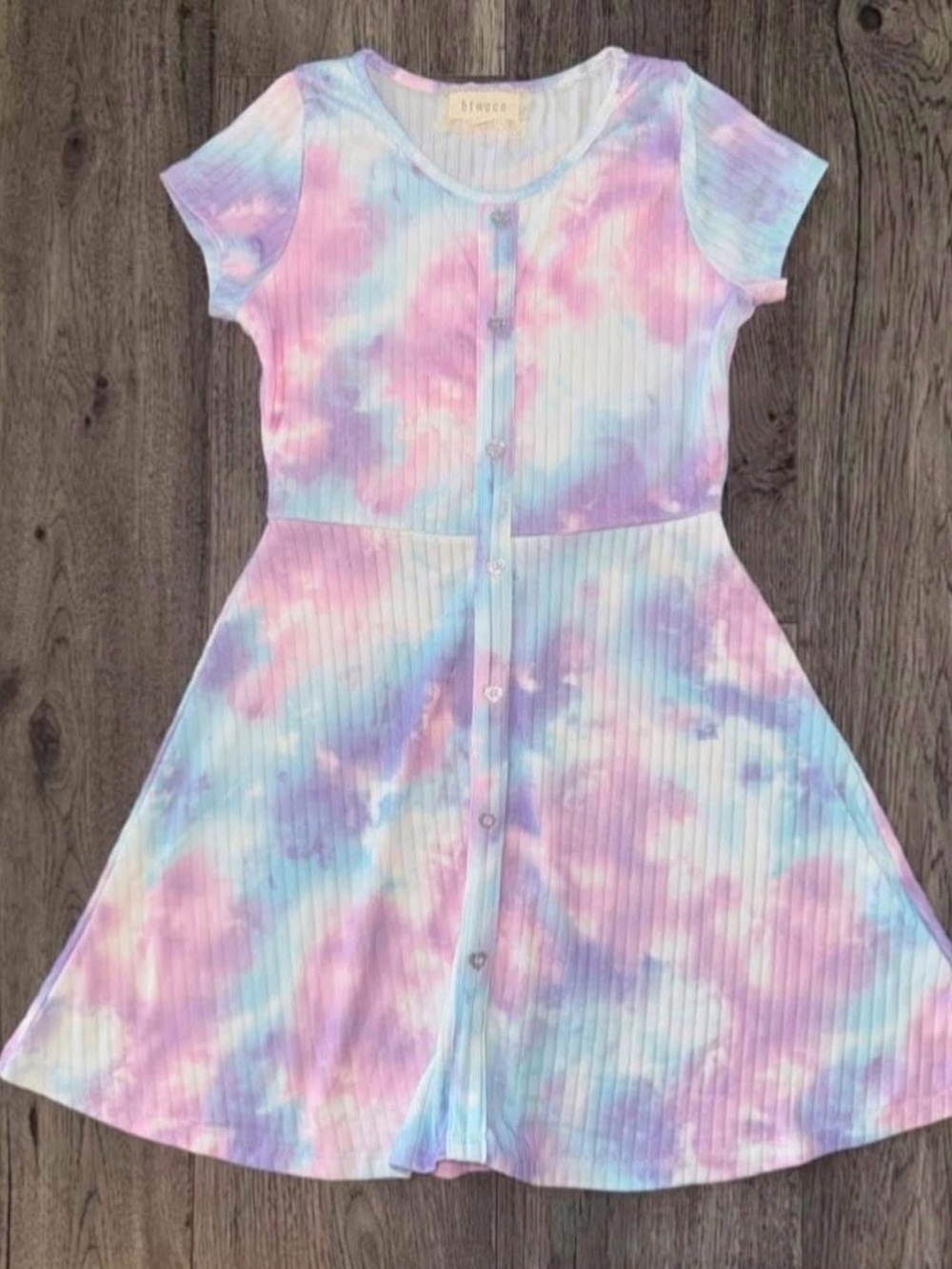 btween Pastel Tie-Dye Button-Front Kids Dress in Pink, Purple, Blue